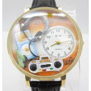 WW Music Theme Boombox Quartz WR Analog 40mm Round Watch (H713) "New Battery"